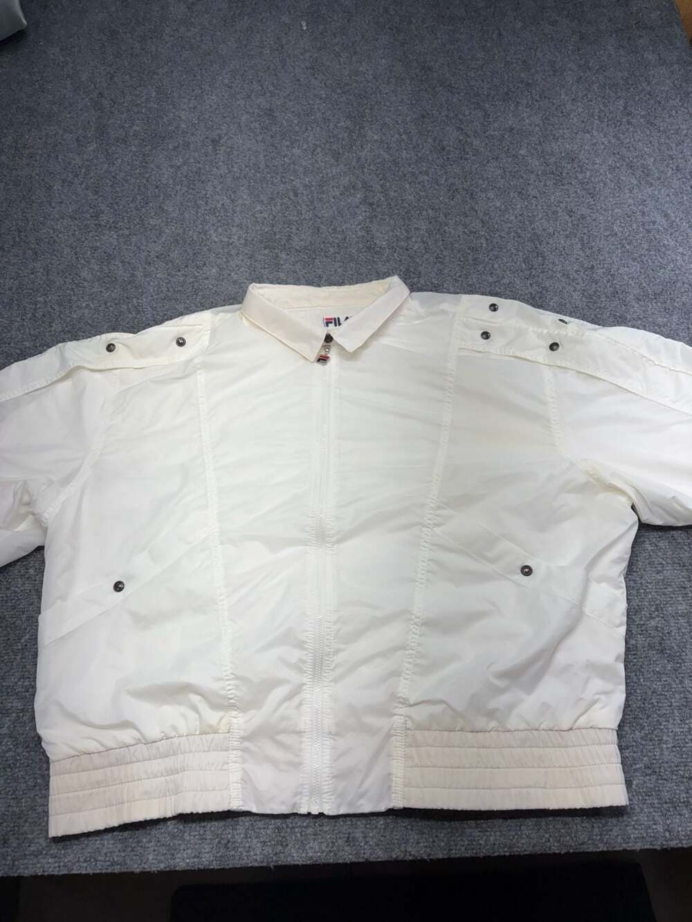 Fila Vintage made in Italy Full Zip Bomber Jacket White Nylon size Large-lined